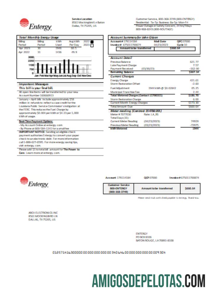 Projeto de lei comercial de serviços públicos da Entergy, página 1, SCR amostra